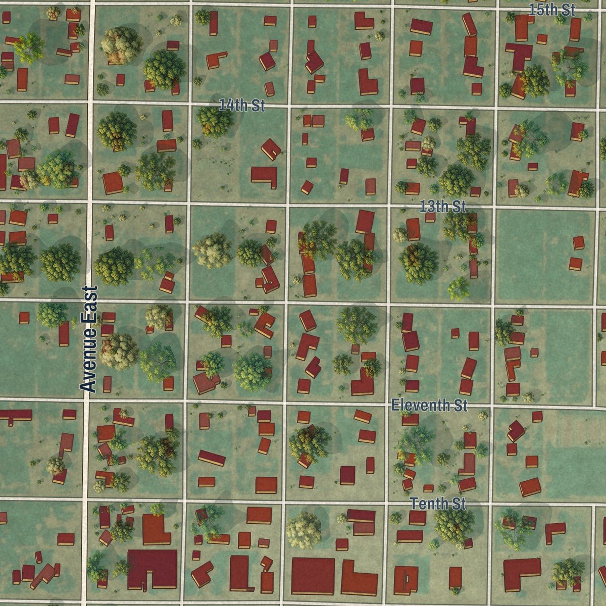 Close-up of the map of Ralls, Texas print showing street and building detail