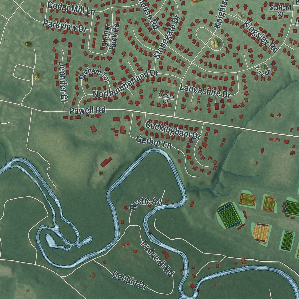 Close-up of the map of Eastampton, New Jersey print showing street and building detail