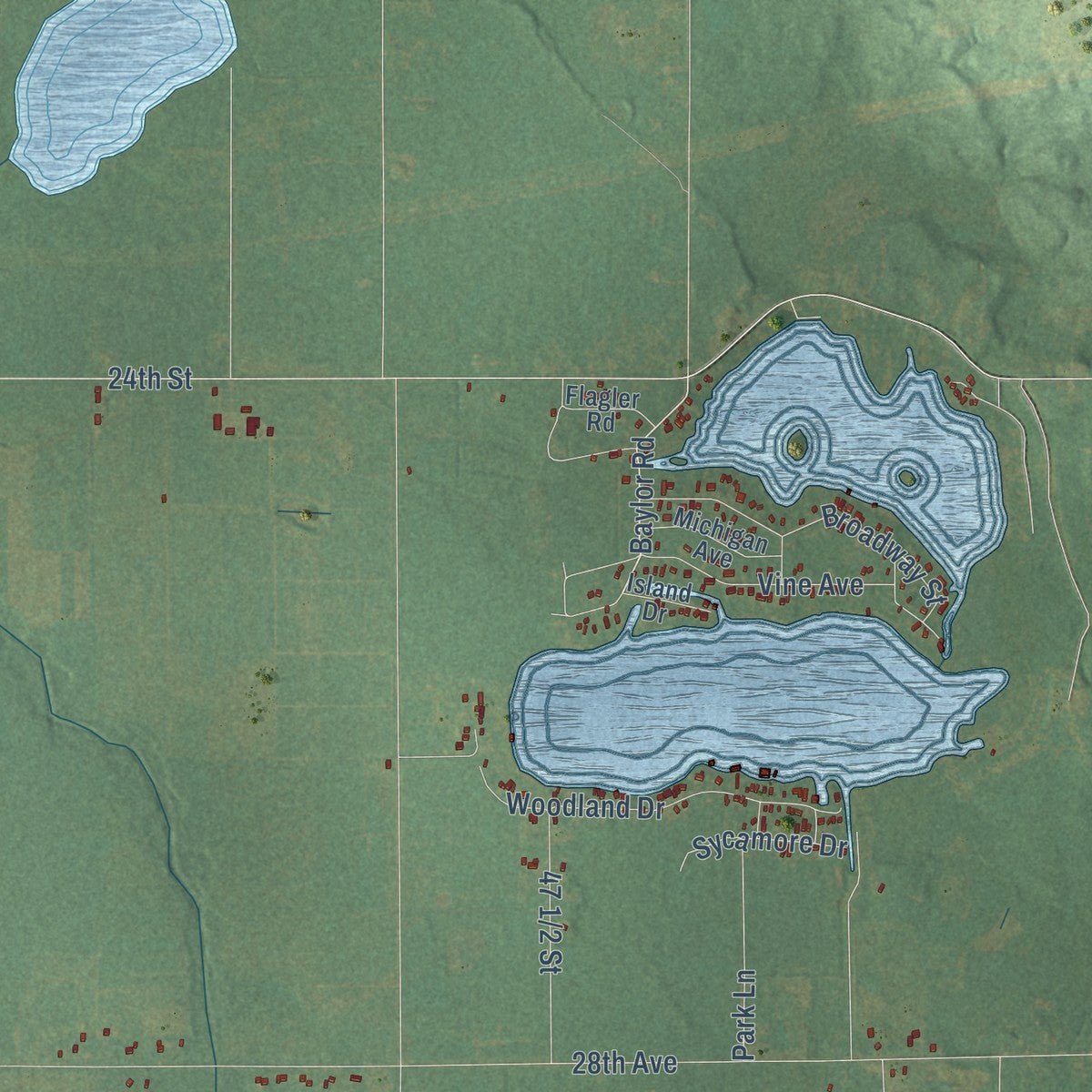 Close-up of the map of Arlington, Michigan print showing street and building detail