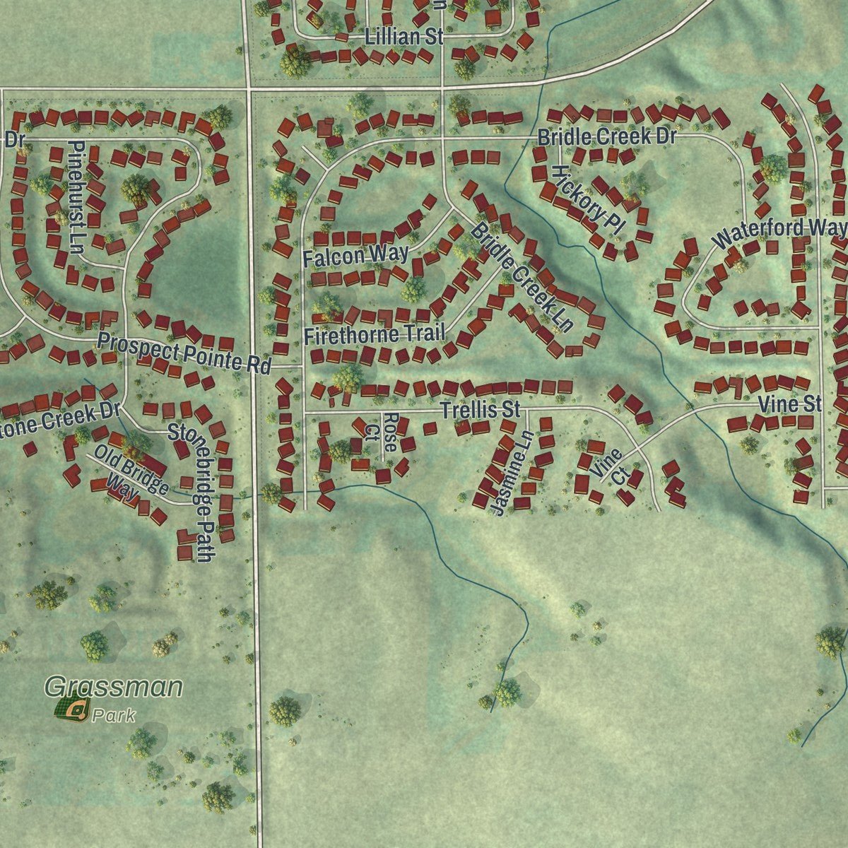 Close-up of the map of Jordan, Minnesota print showing street and building detail