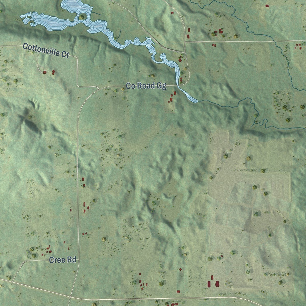 Close-up of the map of Richford, Wisconsin print showing street and building detail
