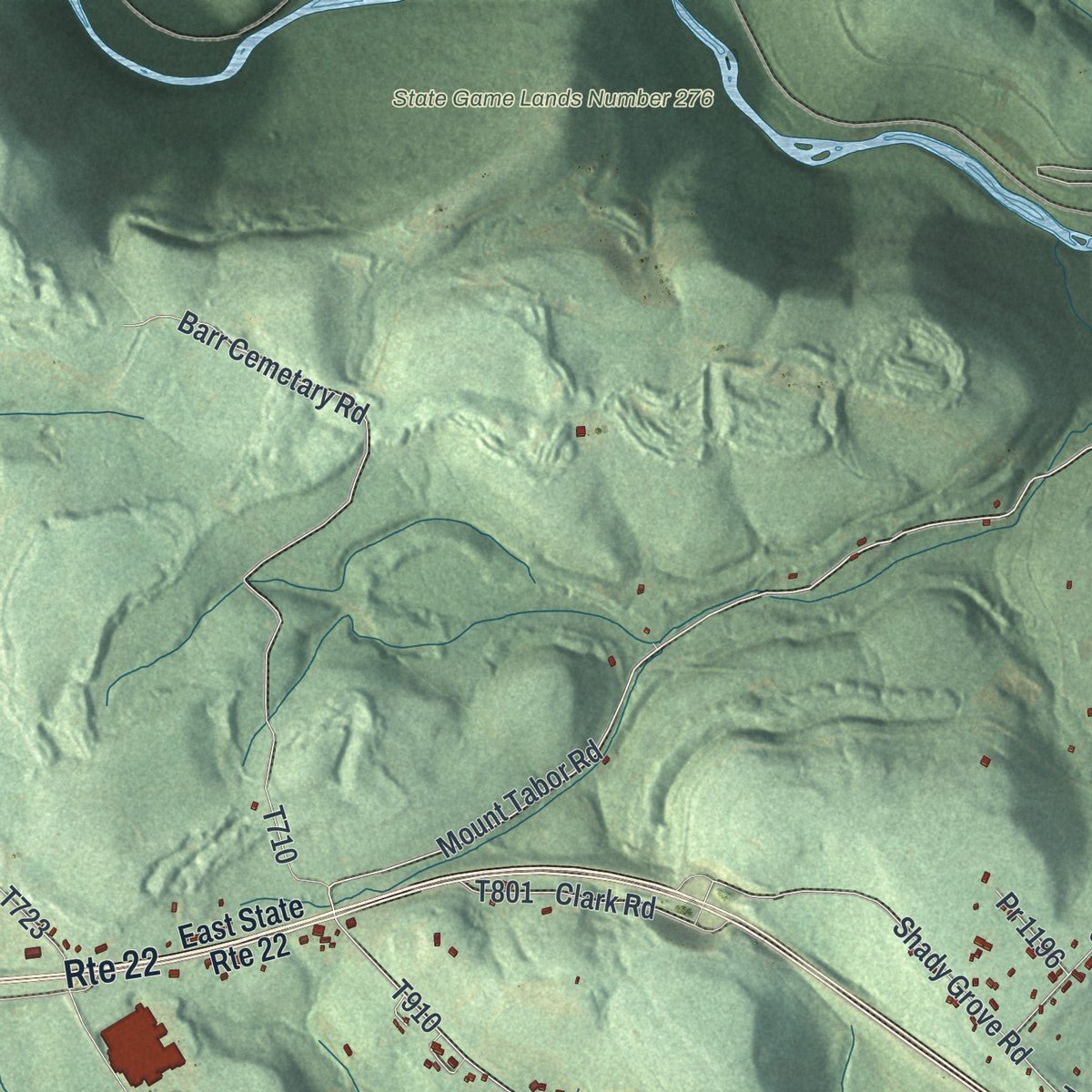 Close-up of the map of West Wheatfield, Pennsylvania print showing street and building detail