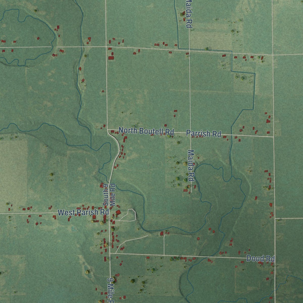 Close-up of the map of Beaver, Bay County, Michigan print showing street and building detail