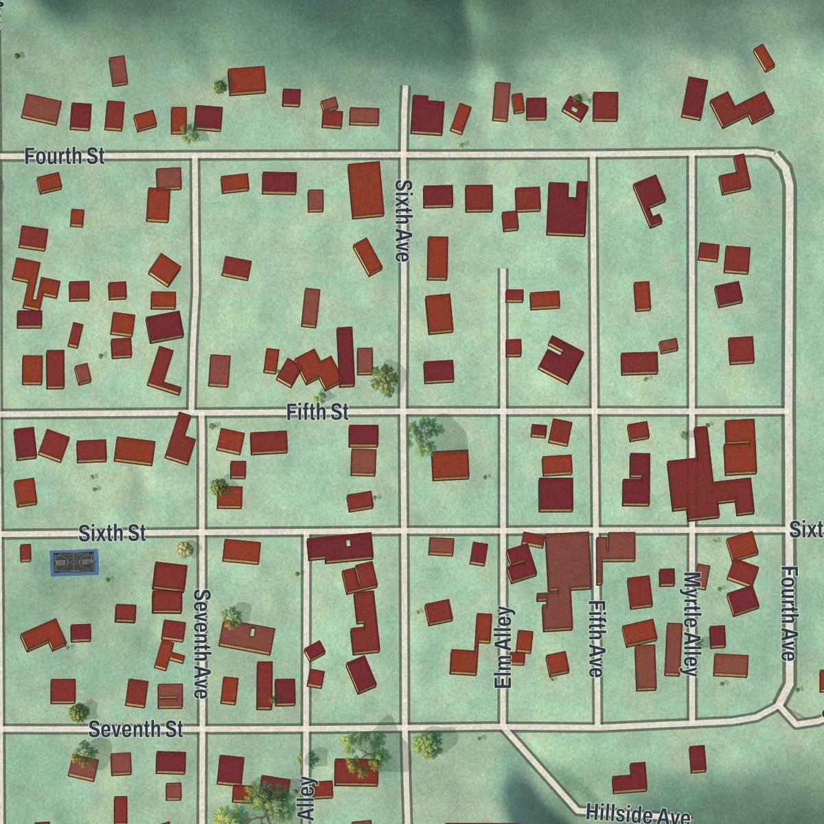 Close-up of the map of Patterson Heights, Pennsylvania print showing street and building detail