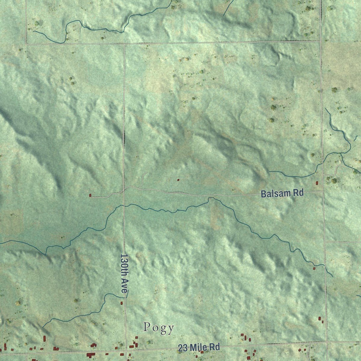 Close-up of the map of Grant, Mecosta County, Michigan print showing street and building detail