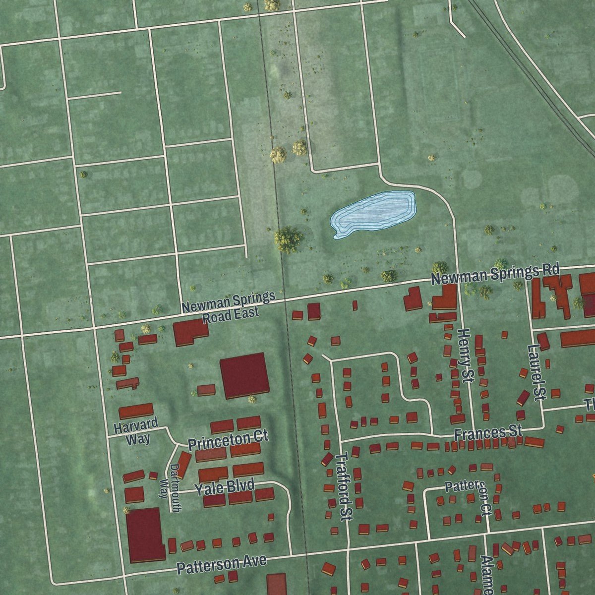 Close-up of the map of the Borough of Shrewsbury, Monmouth County, New Jersey print showing street and building detail