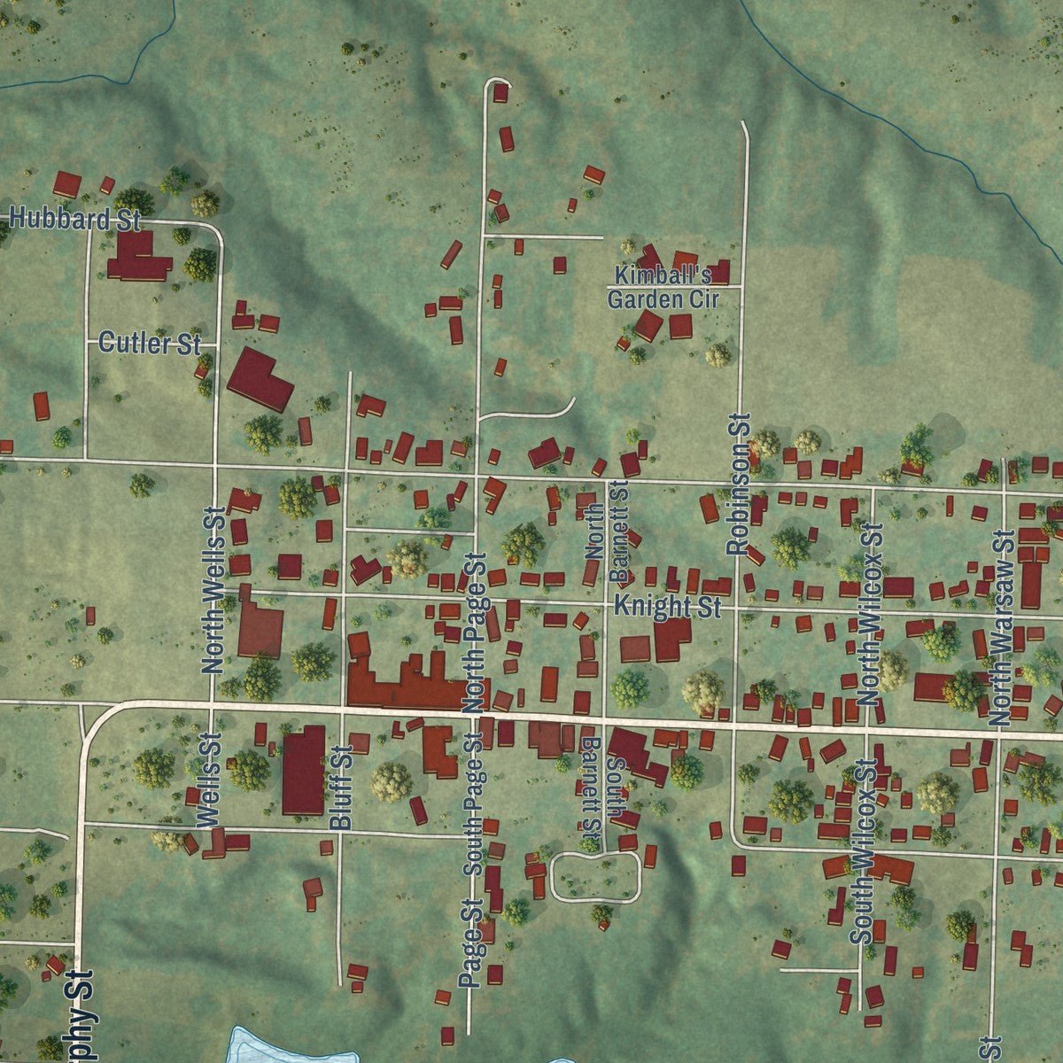 Close-up of the map of Nauvoo, Illinois print showing street and building detail