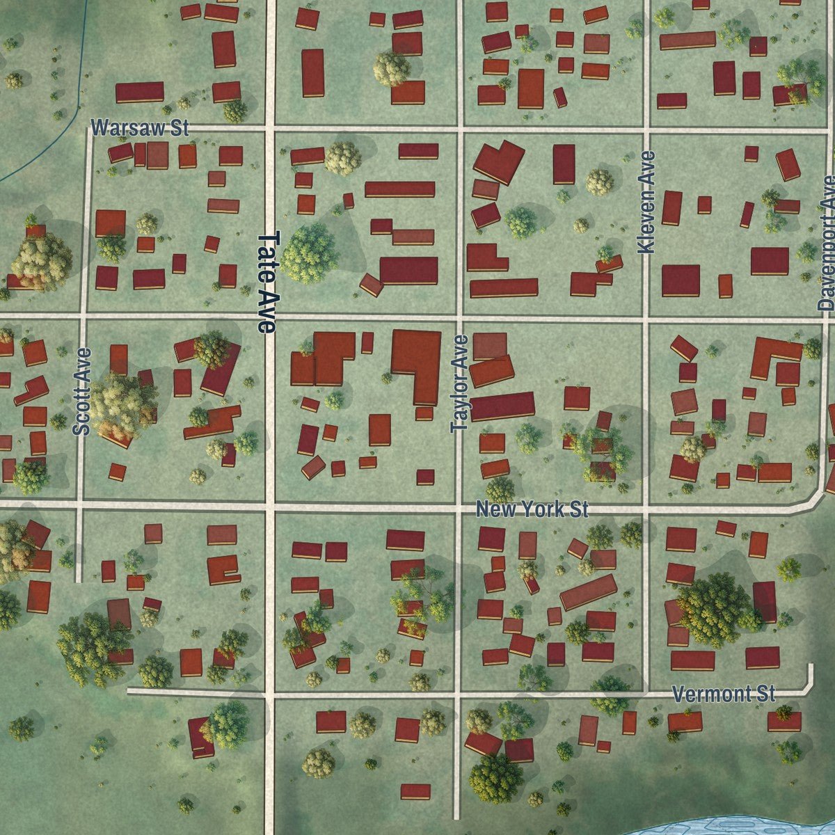 Close-up of the map of Culbertson, Nebraska print showing street and building detail