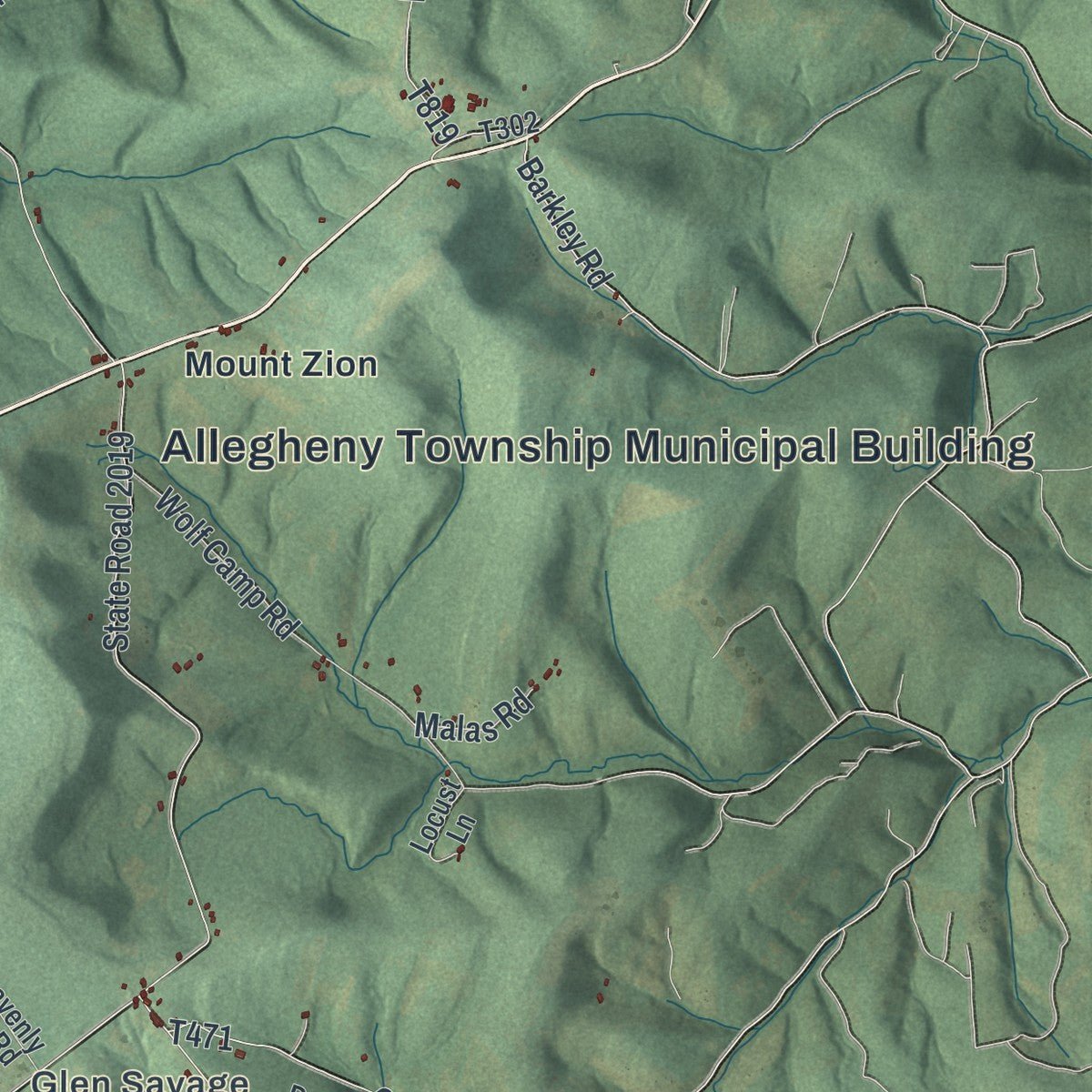 Close-up of the map of Allegheny, Somerset County, Pennsylvania print showing street and building detail