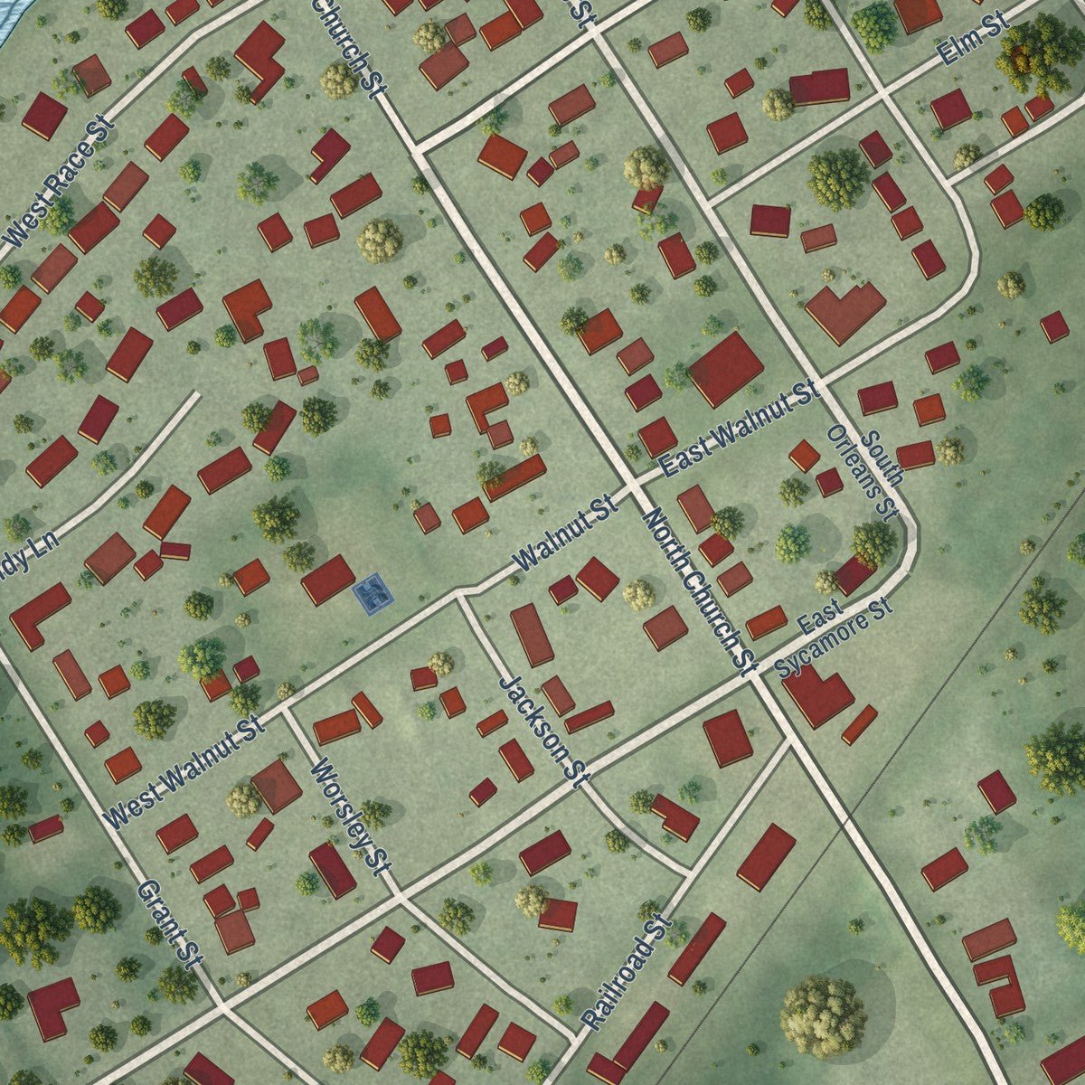 Close-up of the map of Millington, Illinois print showing street and building detail