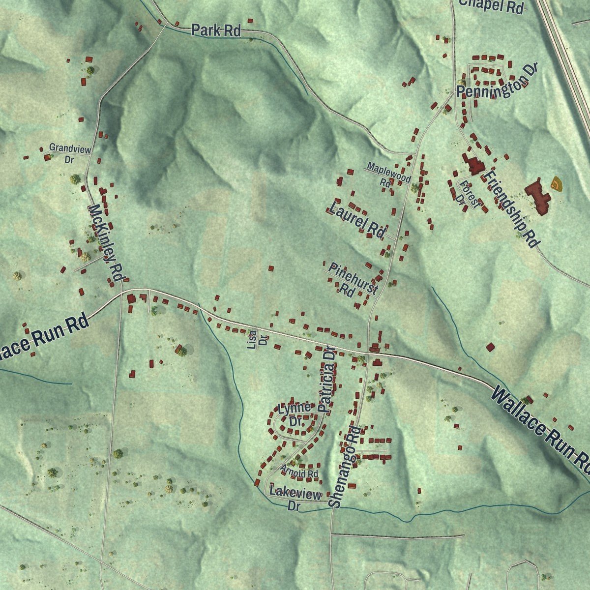 Close-up of the map of Big Beaver, Pennsylvania print showing street and building detail