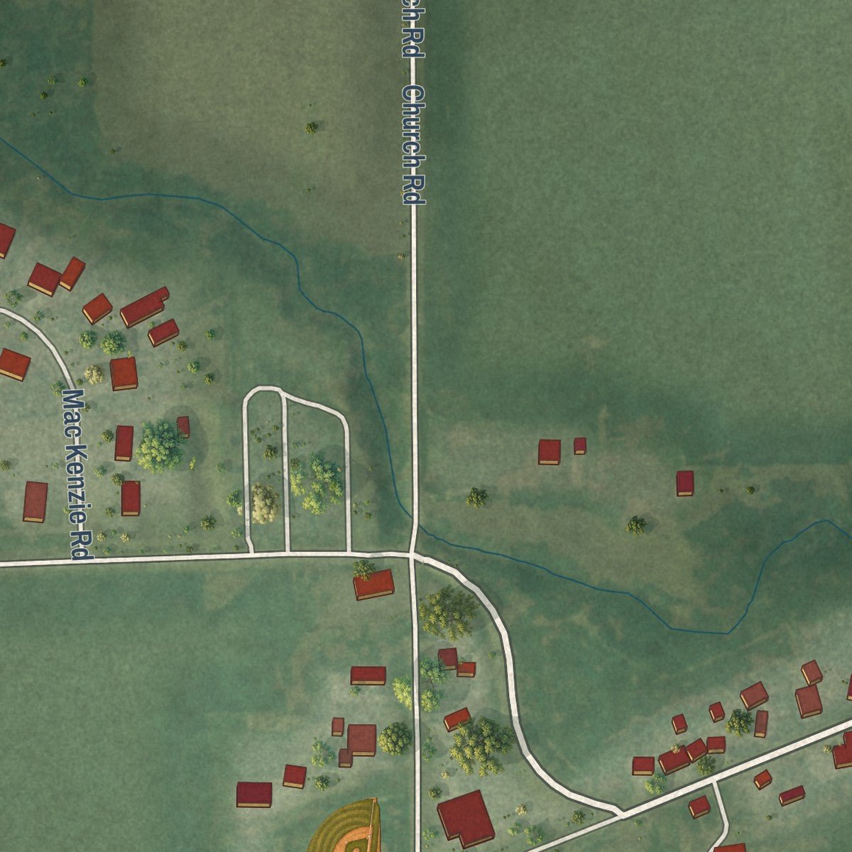 Close-up of the map of Plattville, Illinois print showing street and building detail
