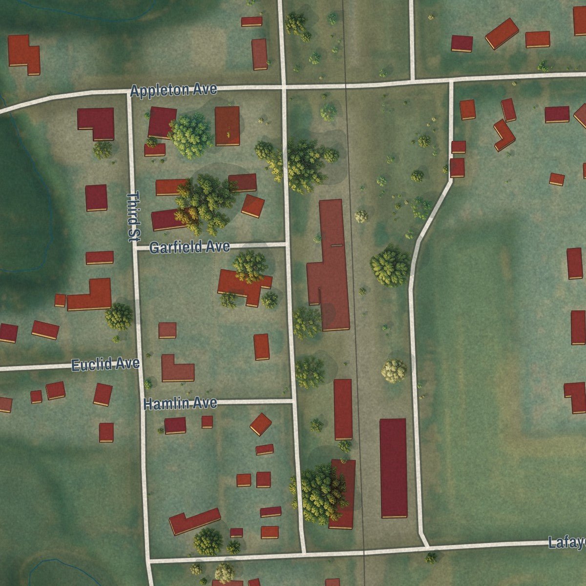 Close-up of the map of Crystal, North Dakota print showing street and building detail