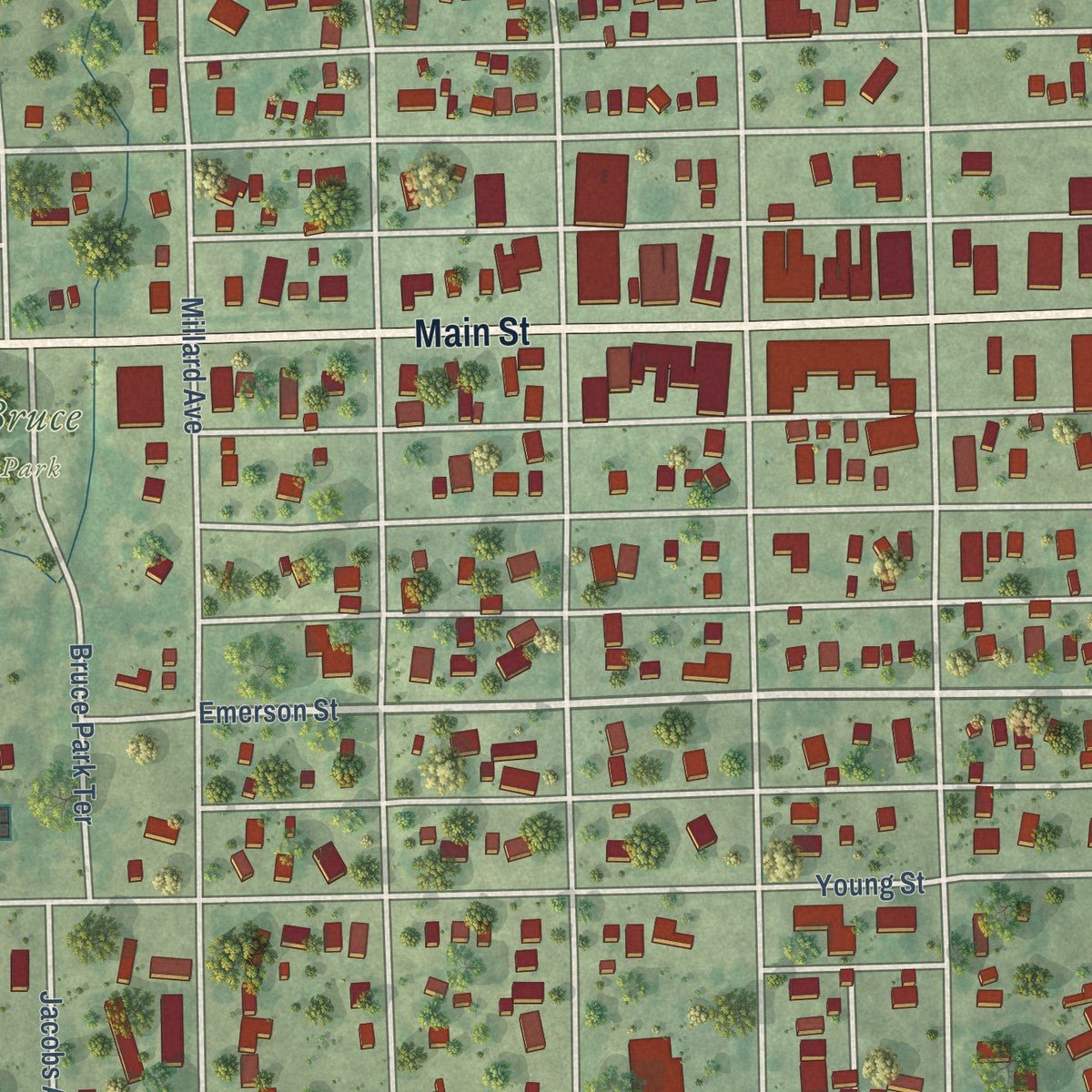 Close-up of the map of Creighton, Nebraska print showing street and building detail