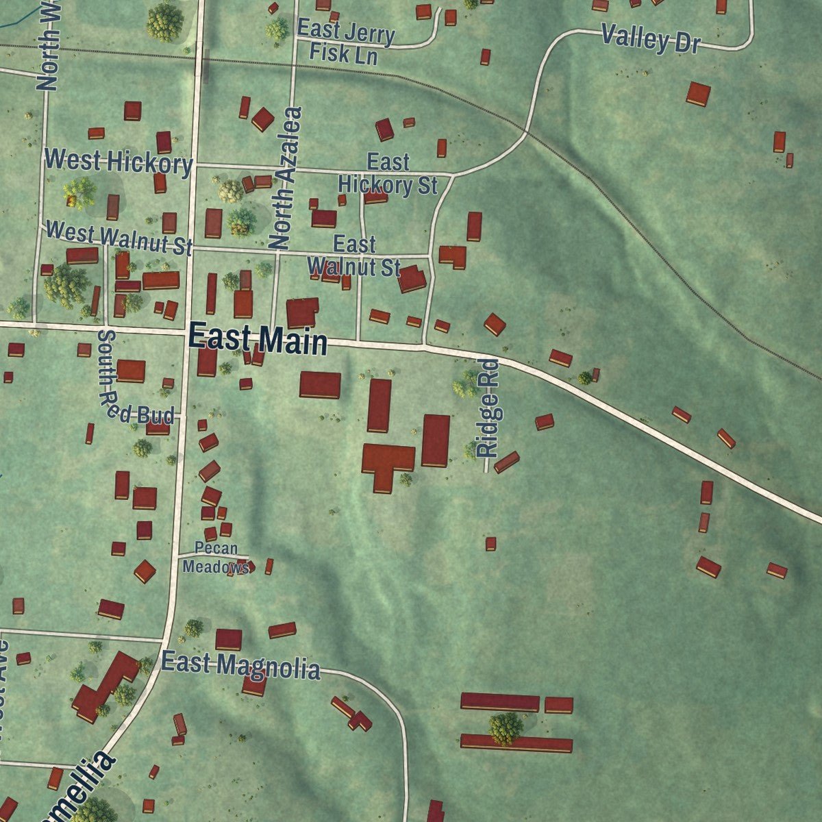 Close-up of the map of Lockesburg, Arkansas print showing street and building detail