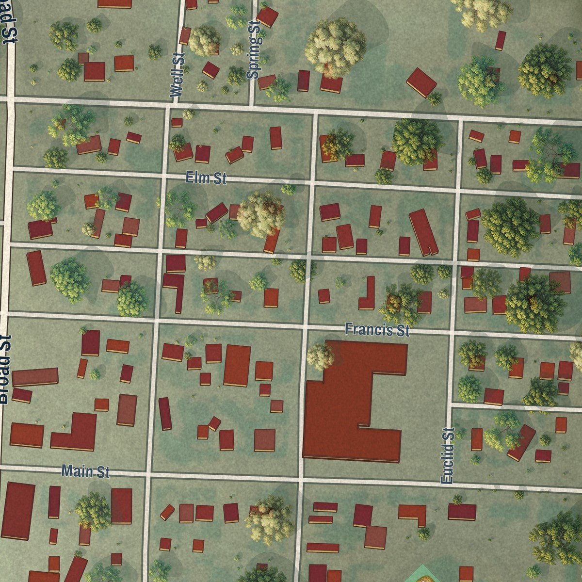 Close-up of the map of Dalton, Nebraska print showing street and building detail