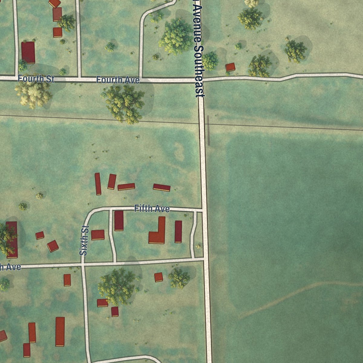 Close-up of the map of Oriska, North Dakota print showing street and building detail
