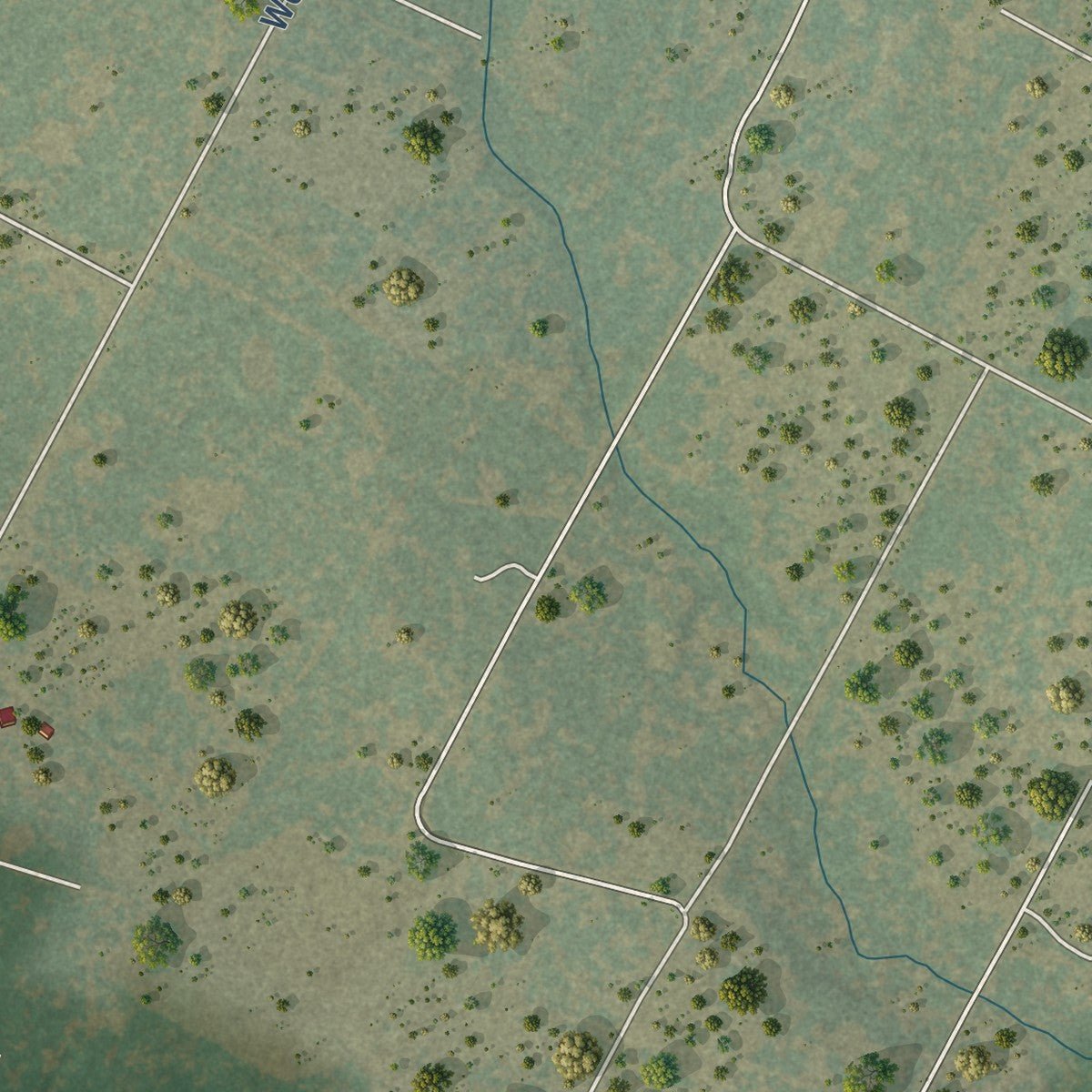 Close-up of the map of Webberville, Texas print showing street and building detail