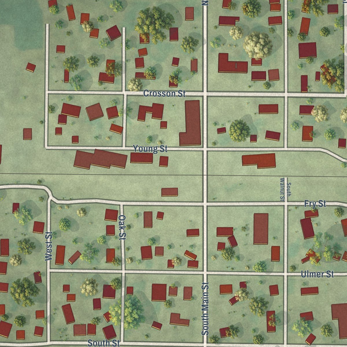 Close-up of the map of Arrowsmith, Illinois print showing street and building detail