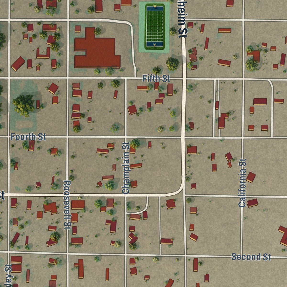 Close-up of the map of Roy, New Mexico print showing street and building detail