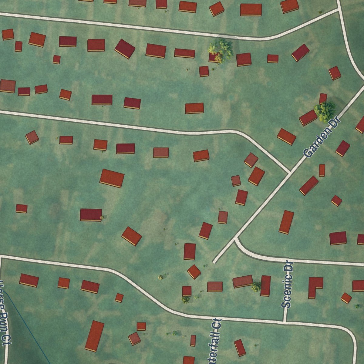 Close-up of the map of Hebron Estates, Kentucky print showing street and building detail