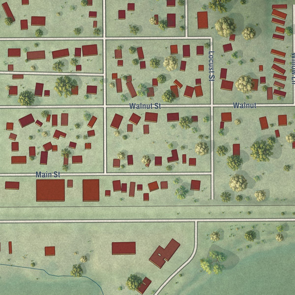 Close-up of the map of Dawson, Illinois print showing street and building detail