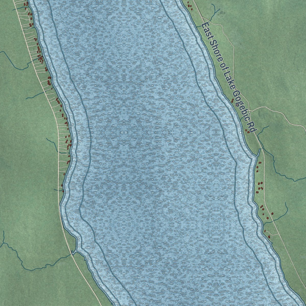 Close-up of the map of Bergland, Michigan print showing street and building detail