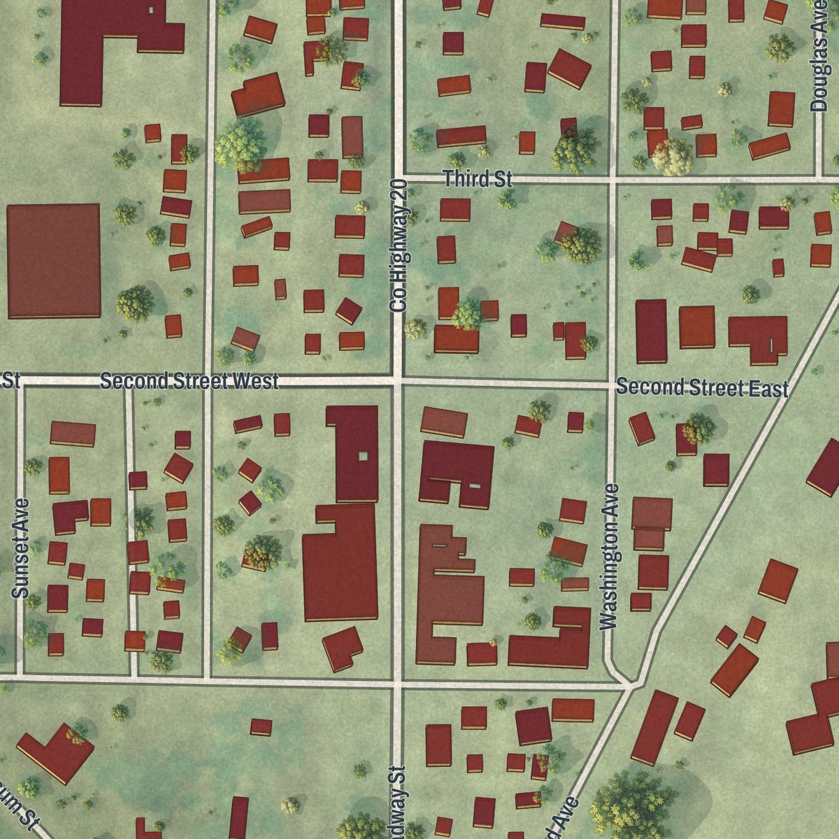 Close-up of the map of Hanska, Minnesota print showing street and building detail