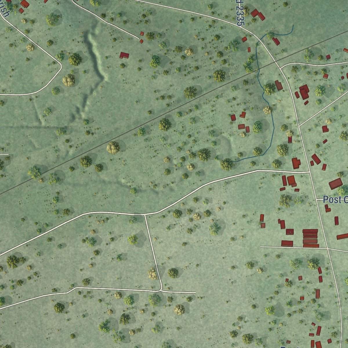 Close-up of the map of Kenefick, Texas print showing street and building detail