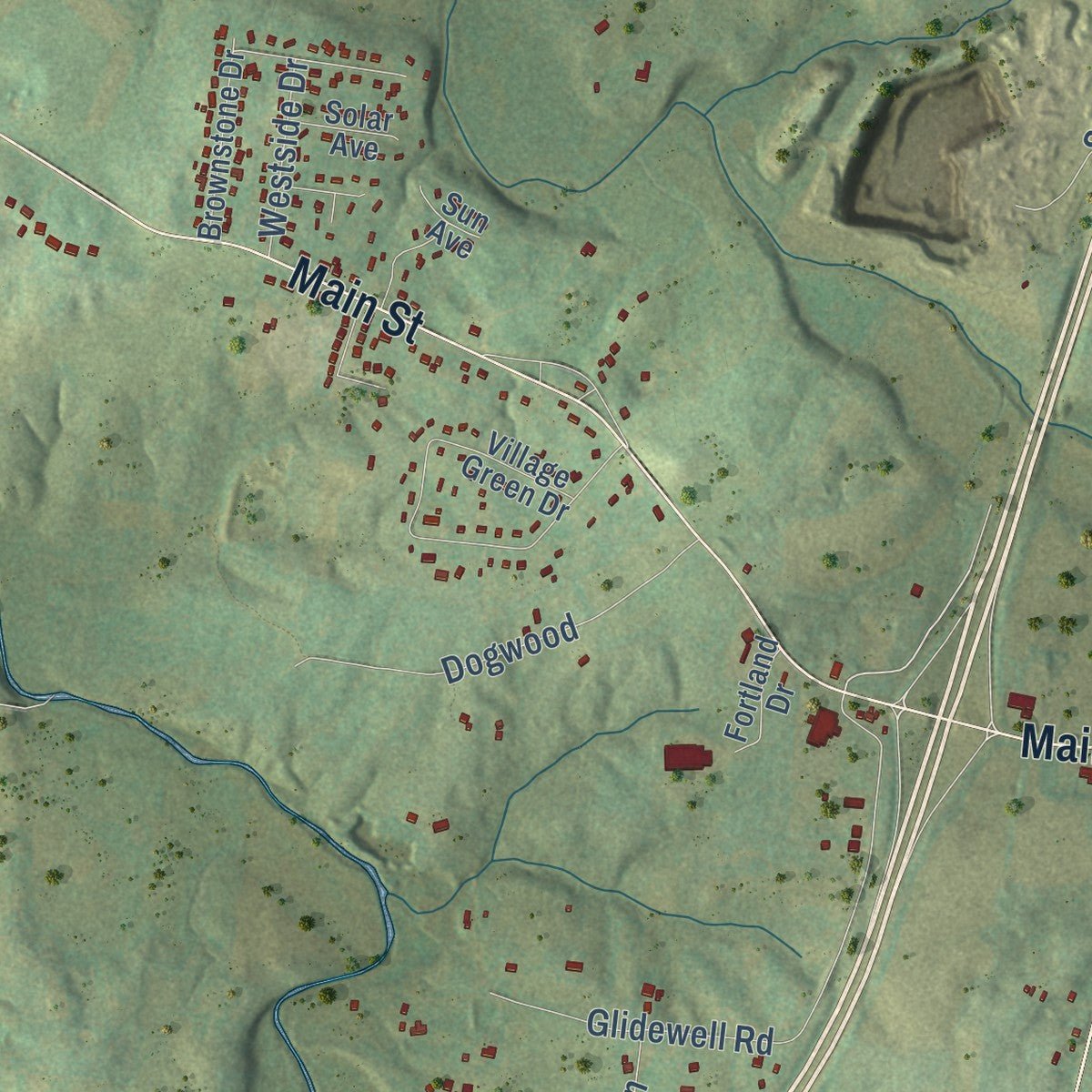 Close-up of the map of Cross Plains, Tennessee print showing street and building detail