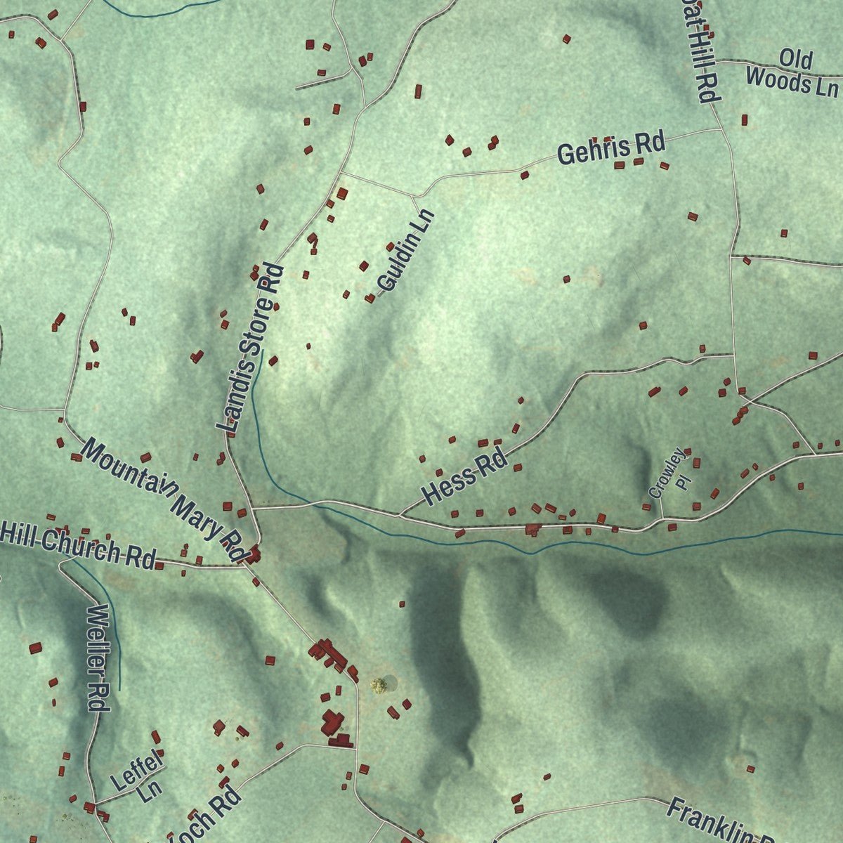 Close-up of the map of Pike, Berks County, Pennsylvania print showing street and building detail