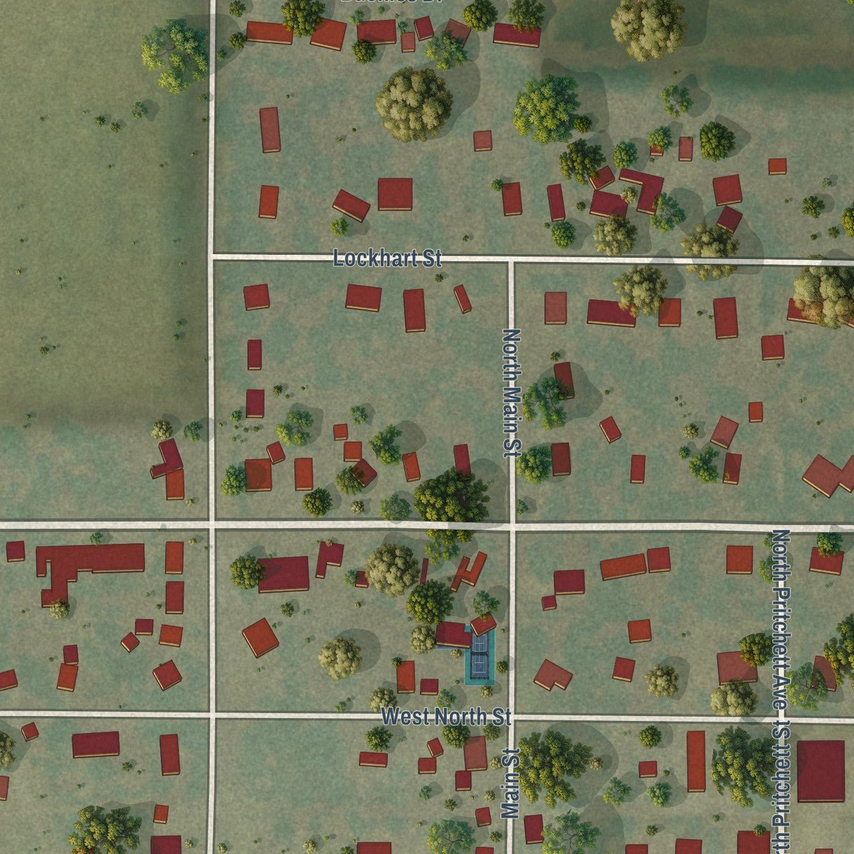 Close-up of the map of Niantic, Illinois print showing street and building detail