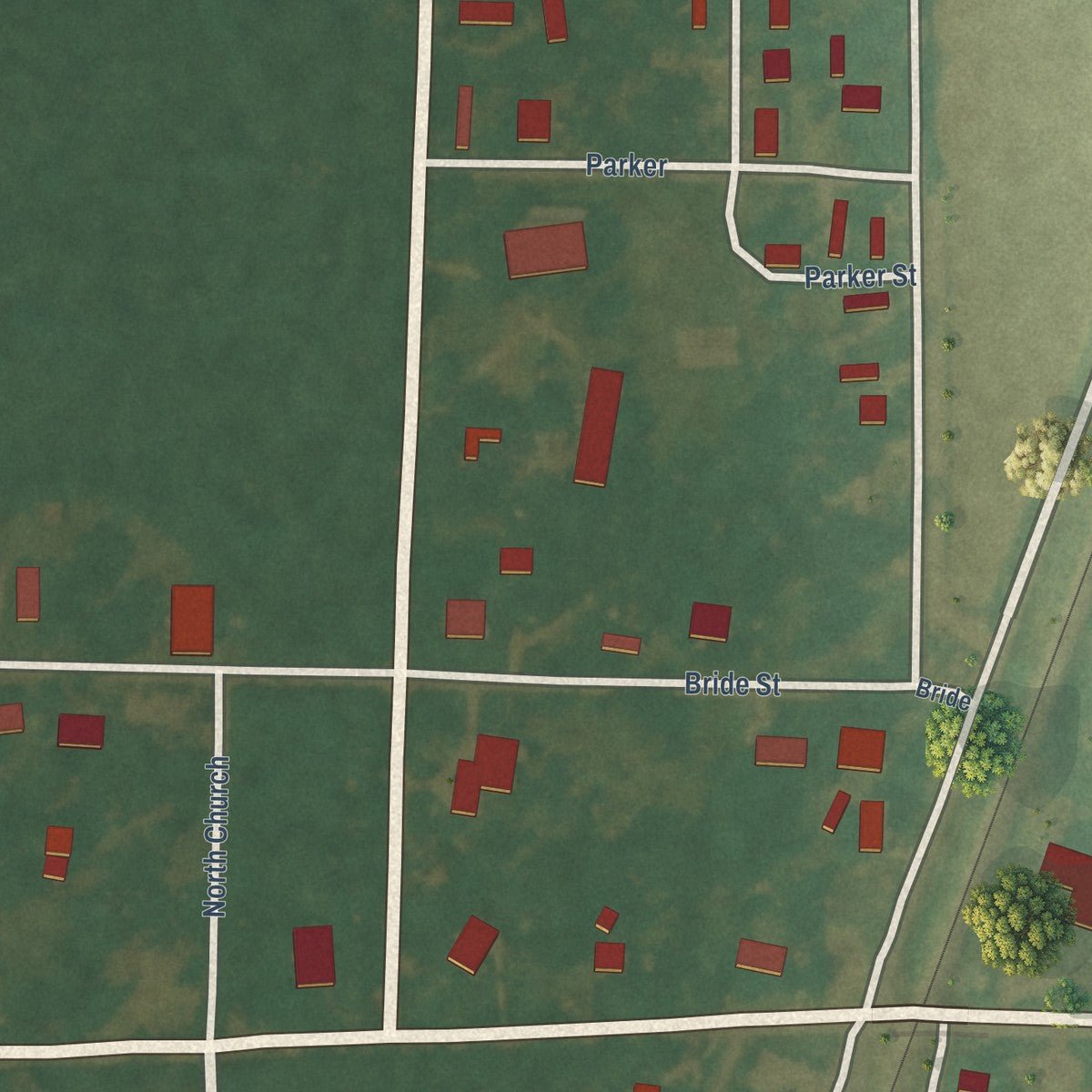 Close-up of the map of Parkdale, Arkansas print showing street and building detail