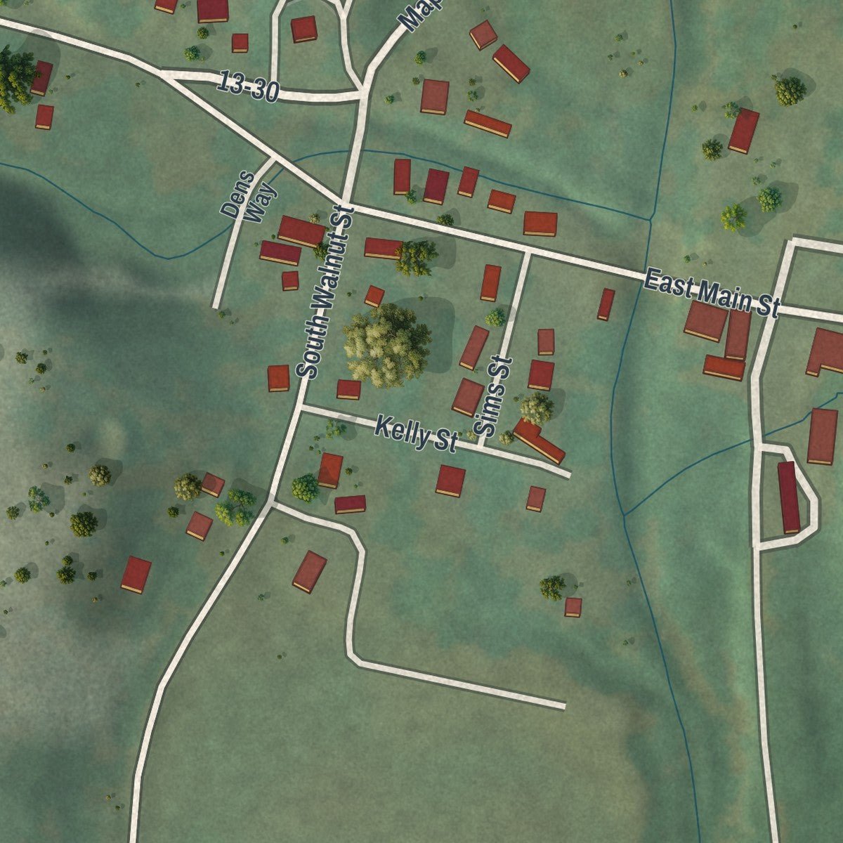 Close-up of the map of Hurley, Missouri print showing street and building detail