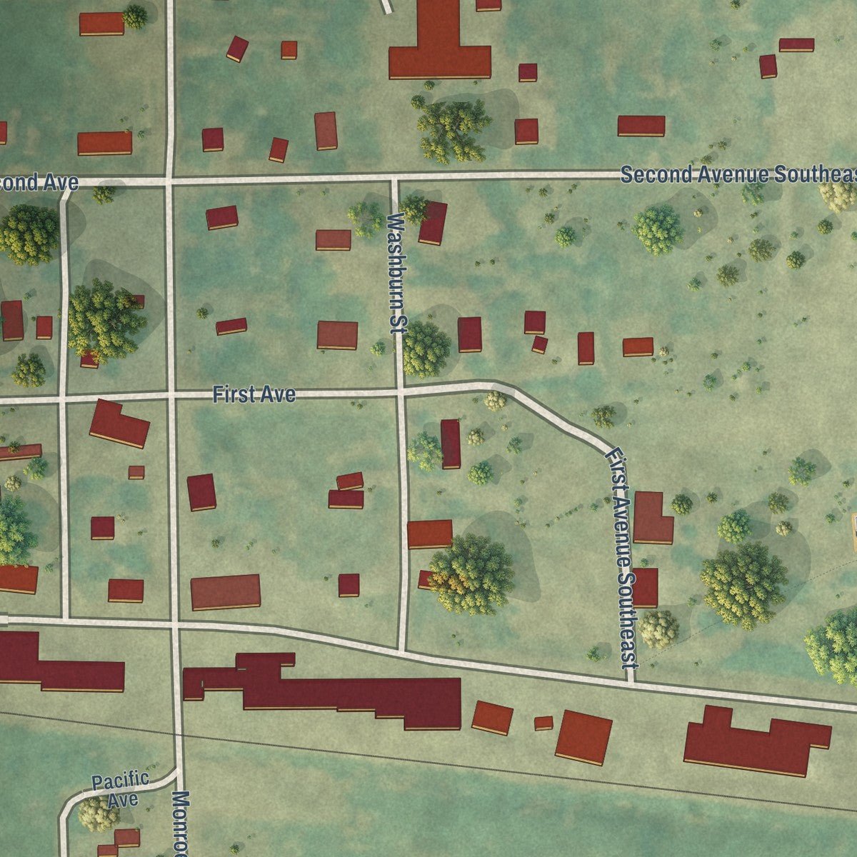 Close-up of the map of Fullerton, North Dakota print showing street and building detail
