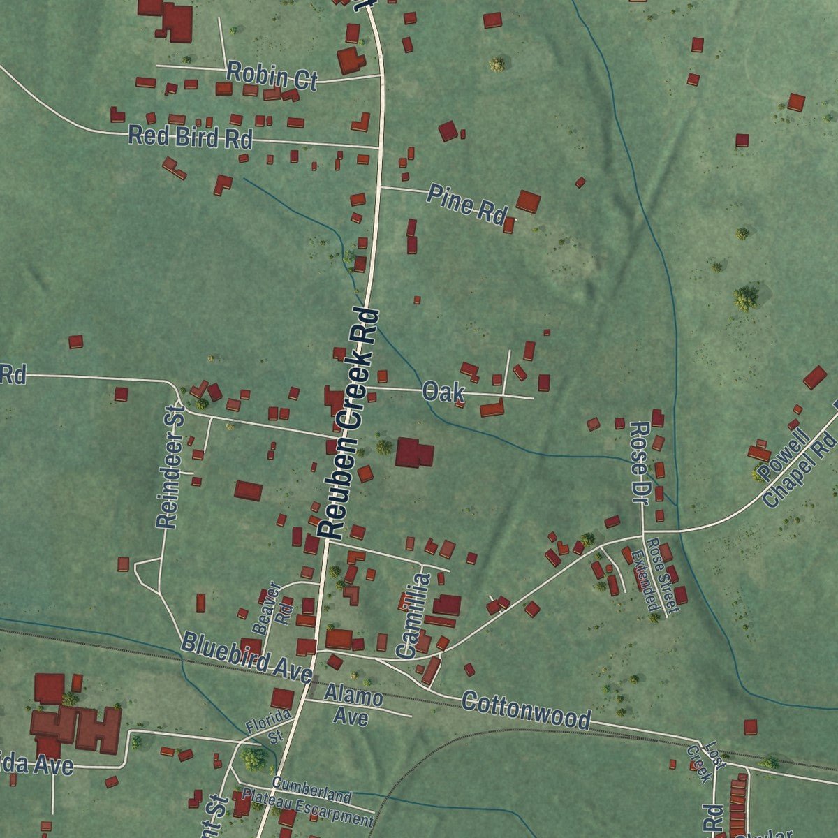 Close-up of the map of Middleton, Tennessee print showing street and building detail