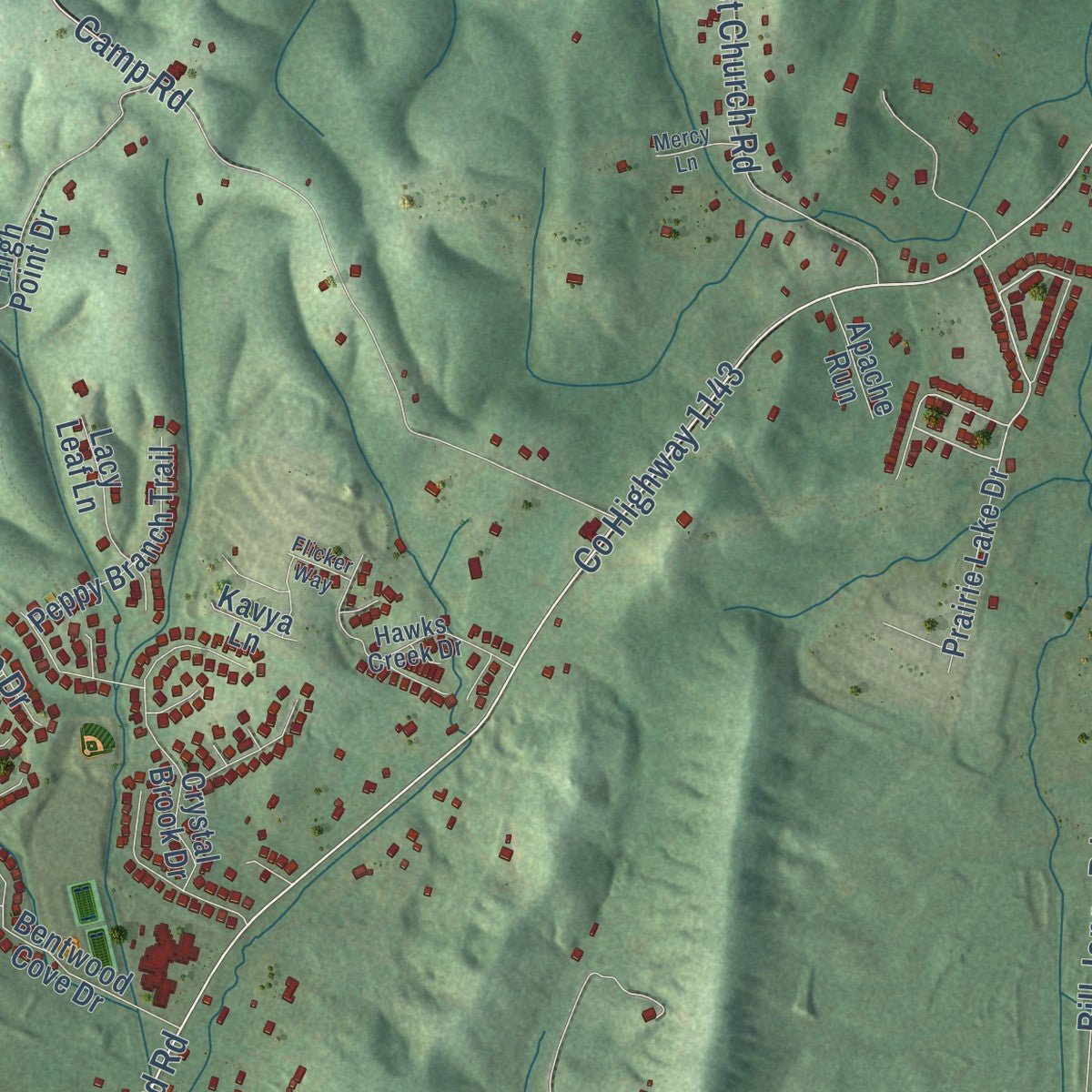 Close-up of the map of Apison, Tennessee print showing street and building detail