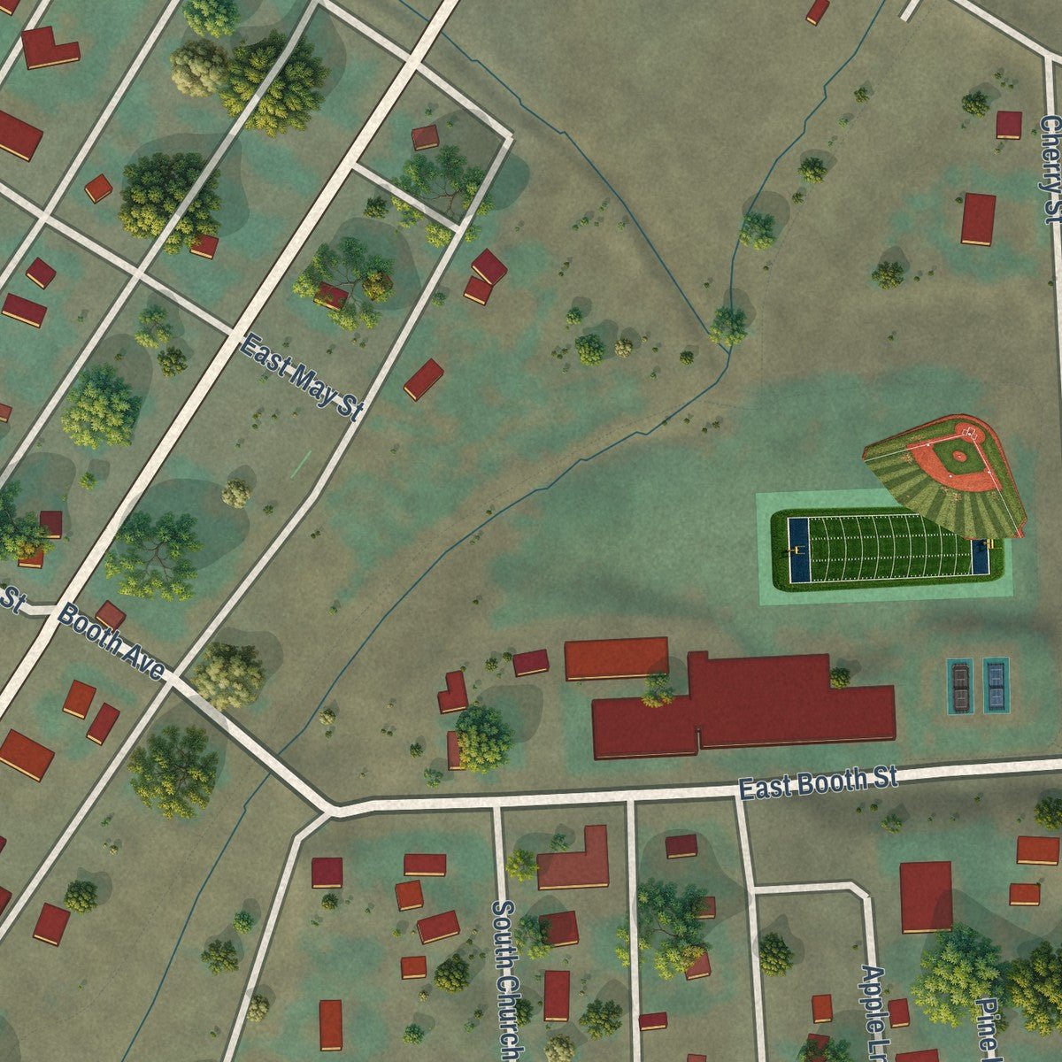 Close-up of the map of Washtucna, Washington print showing street and building detail