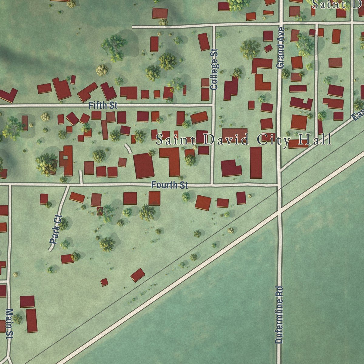 Close-up of the map of St. David, Illinois print showing street and building detail
