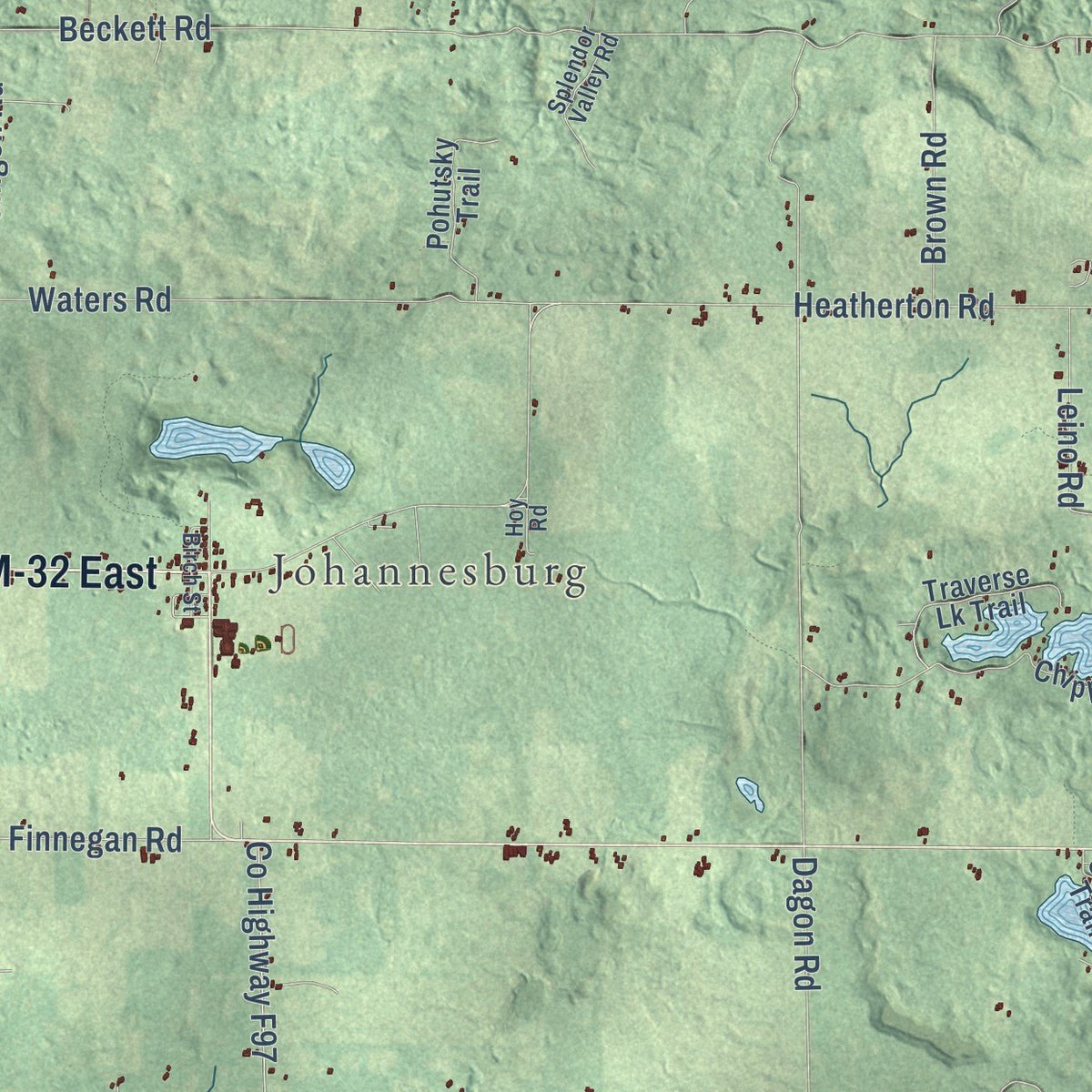Close-up of the map of Charlton, Michigan print showing street and building detail
