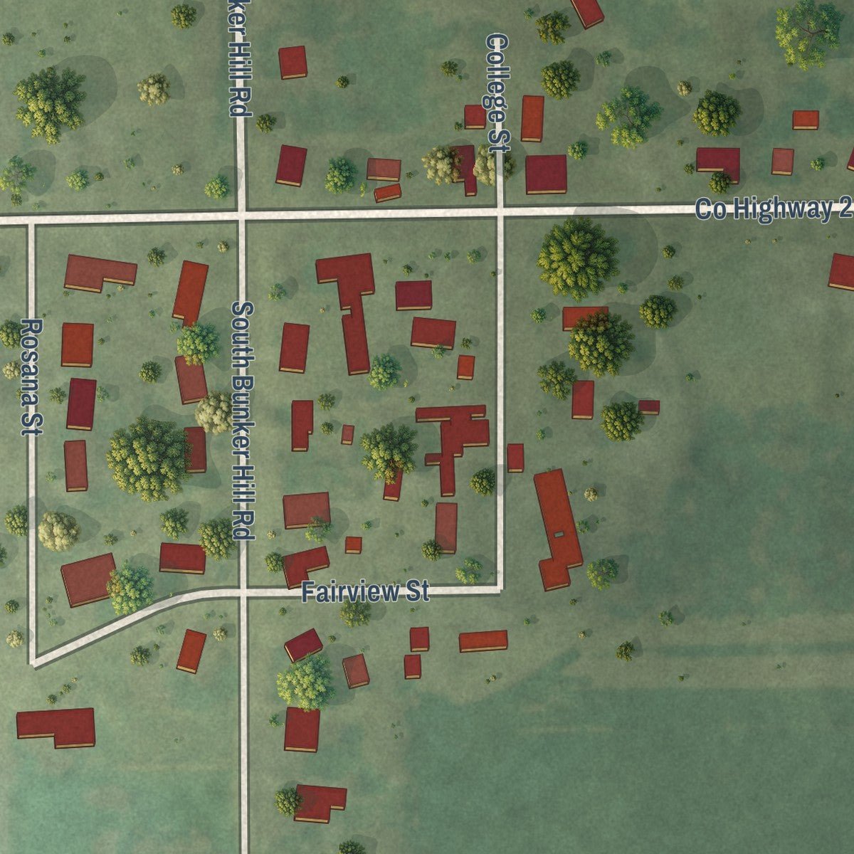 Close-up of the map of German Valley, Illinois print showing street and building detail