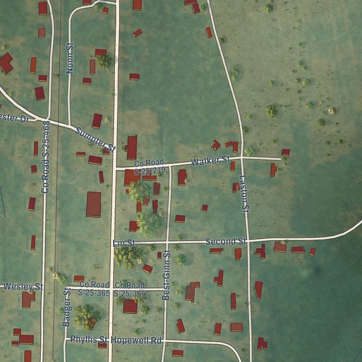 Close-up of the map of Gifford, South Carolina print showing street and building detail