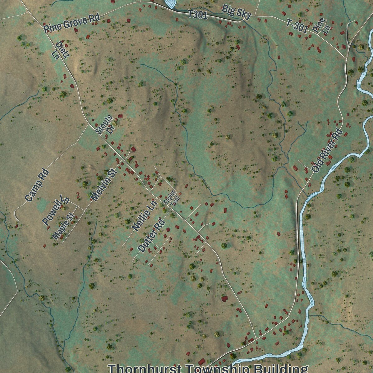 Close-up of the map of Thornhurst, Pennsylvania print showing street and building detail