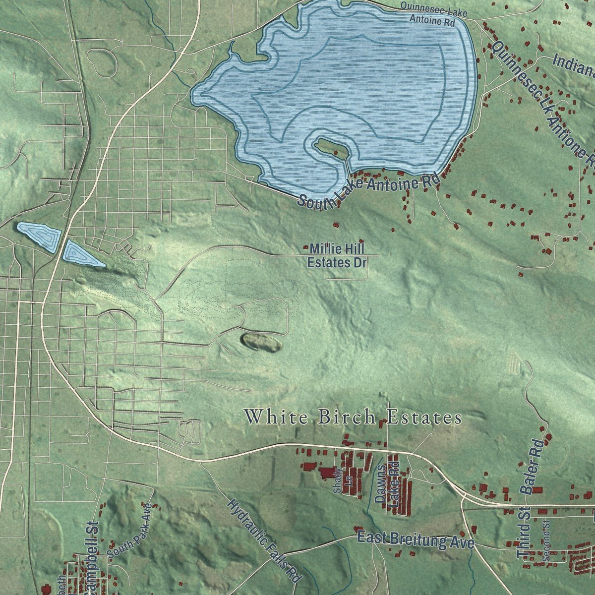 Close-up of the map of Breitung, Michigan print showing street and building detail
