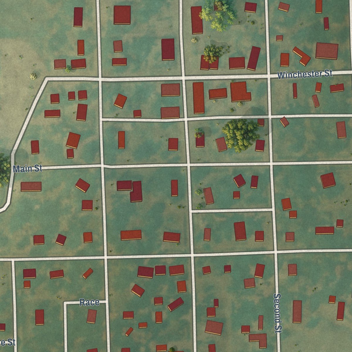 Close-up of the map of Winchester, Kansas print showing street and building detail