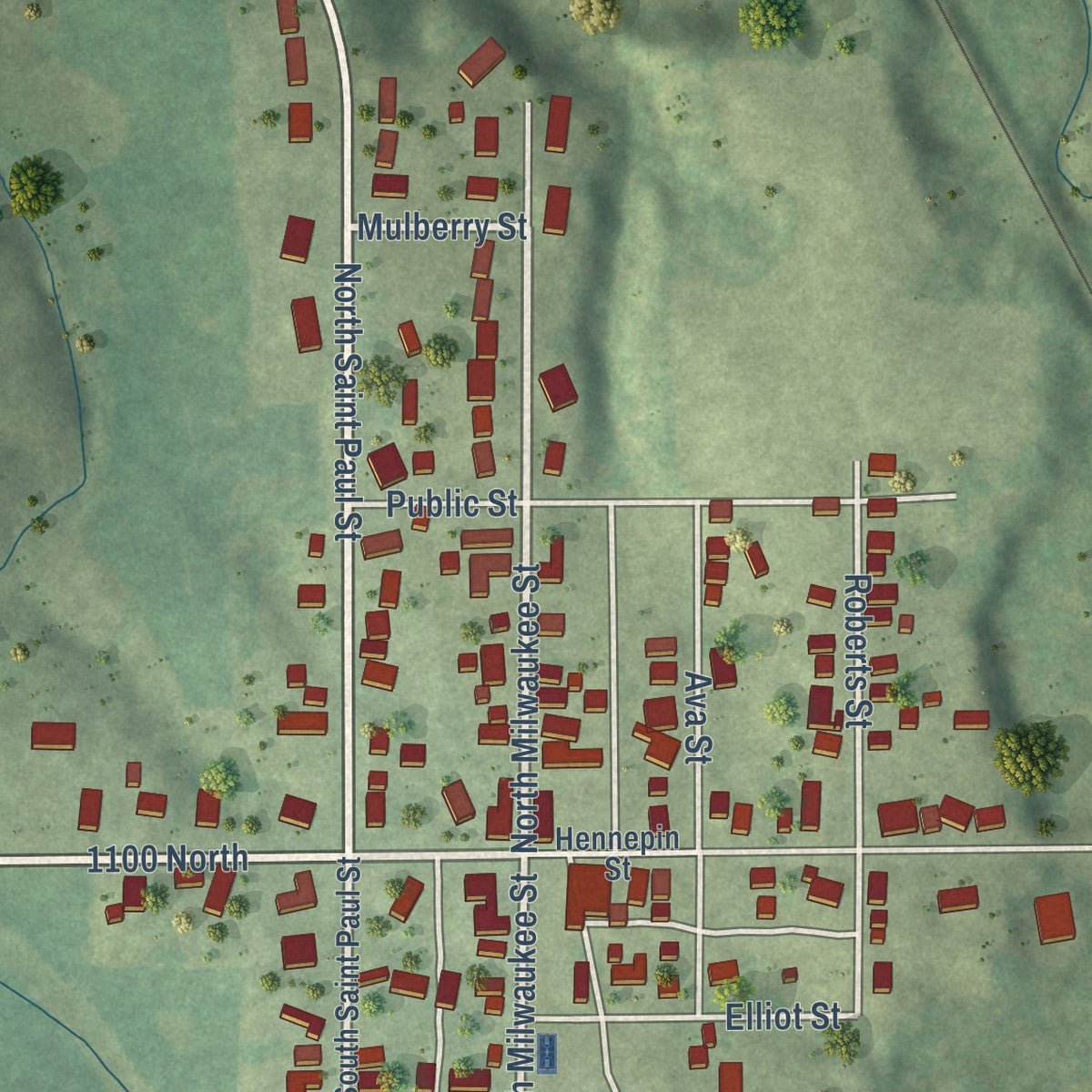 Close-up of the map of Mark, Illinois print showing street and building detail