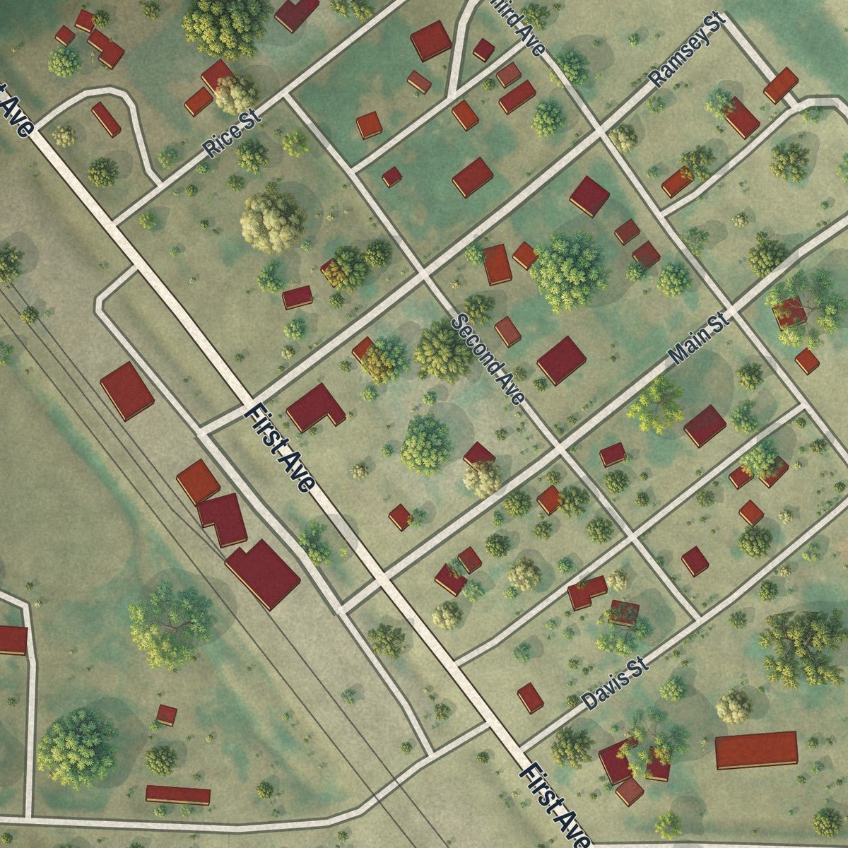 Close-up of the map of Humboldt, Minnesota print showing street and building detail