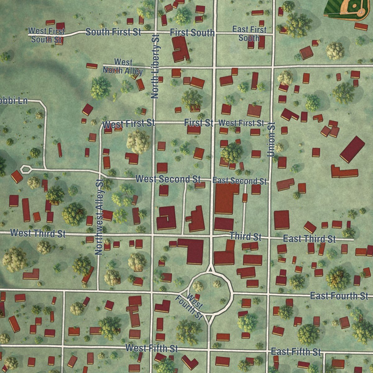 Close-up of the map of Vermont, Illinois print showing street and building detail