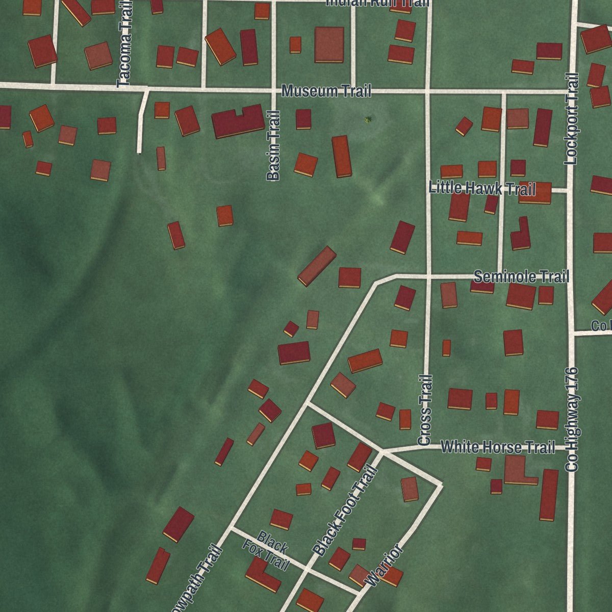 Close-up of the map of Lockington, Ohio print showing street and building detail