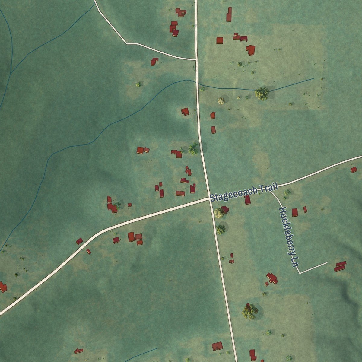 Close-up of the map of Mount Lebanon, Louisiana print showing street and building detail